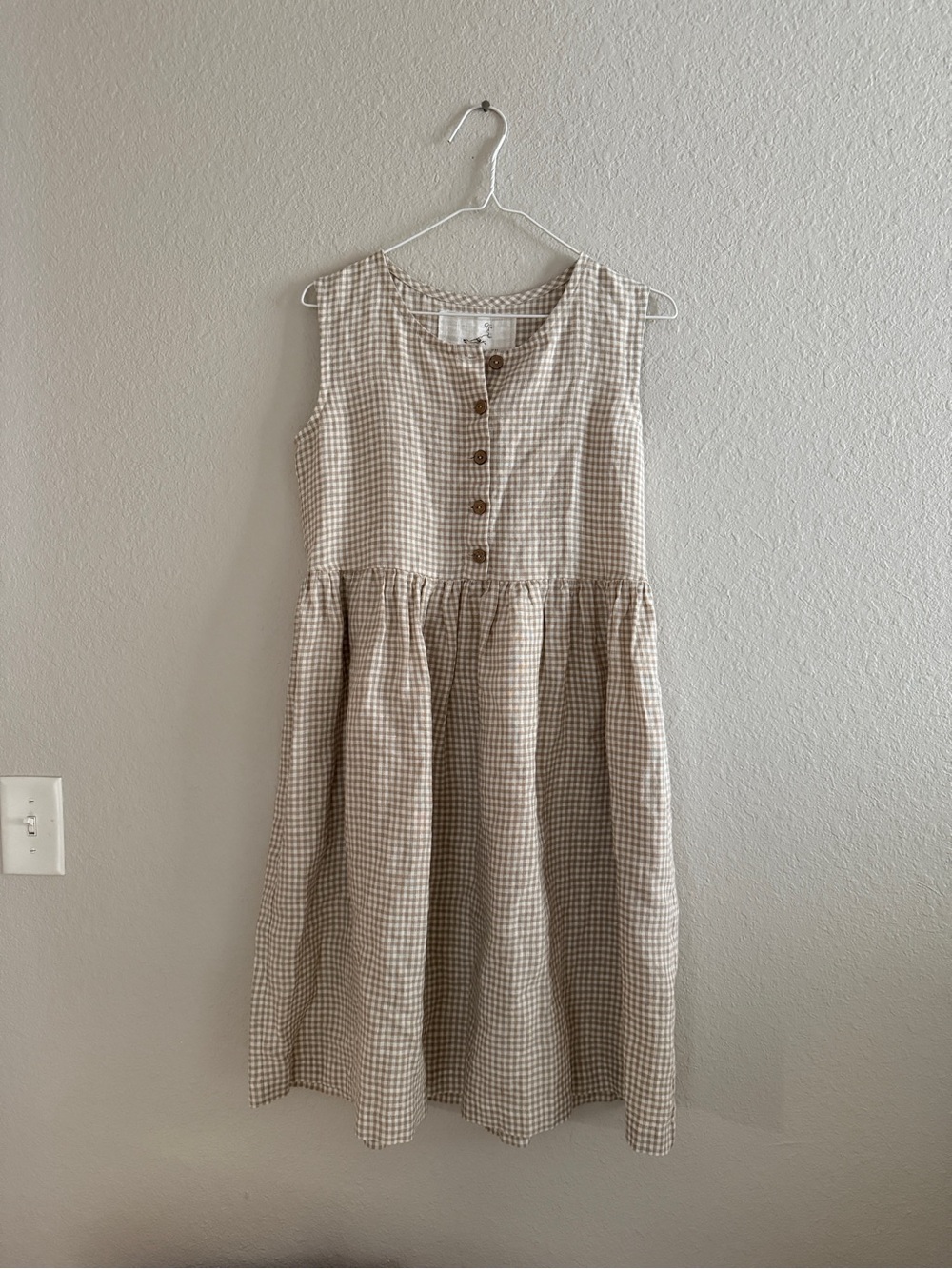 Not Perfect Linen Natural Gingham Dress - Picture 1 of 4